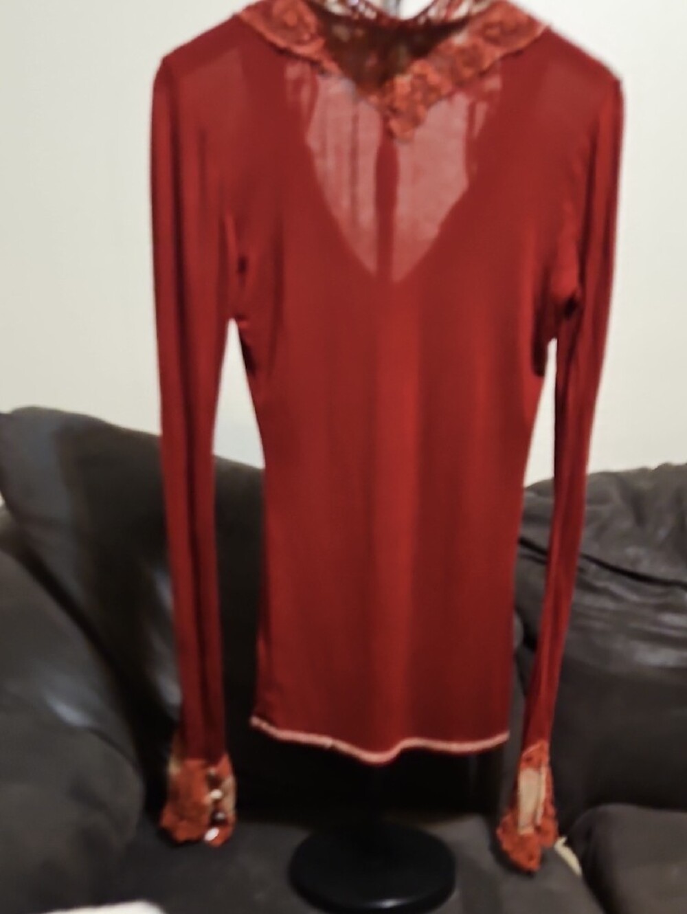 Scrapbook Originals Deep V Lace-Trim Long Sleeve Top - Rust - Picture 5 of 6